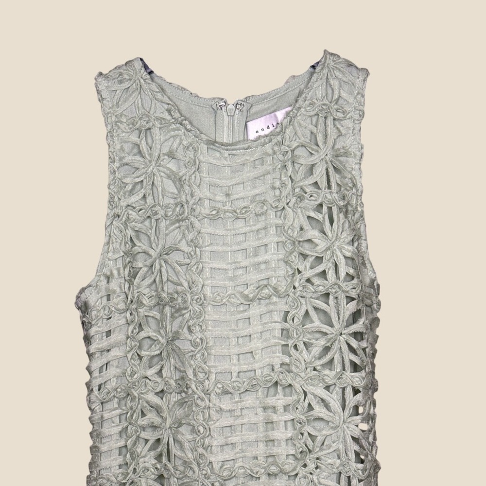 Endless Rose Sage Green Floral Lace Sleeveless Maxi Dress Medium Column Gown - Picture 4 of 5
